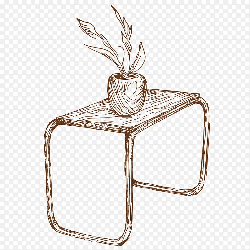 桌子花盆矢量图