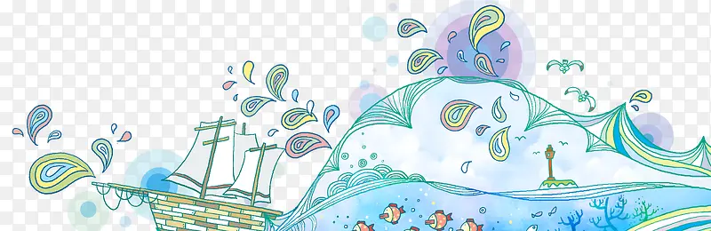 卡通海浪插画免费素材
