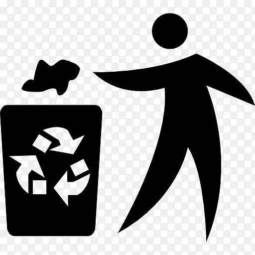 男子扔纸在回收容器图标
