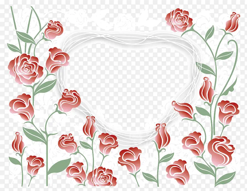 精美玫瑰花心形边框矢量素材