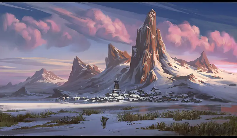 彩绘立绘风格雪山环境渲染天空效果