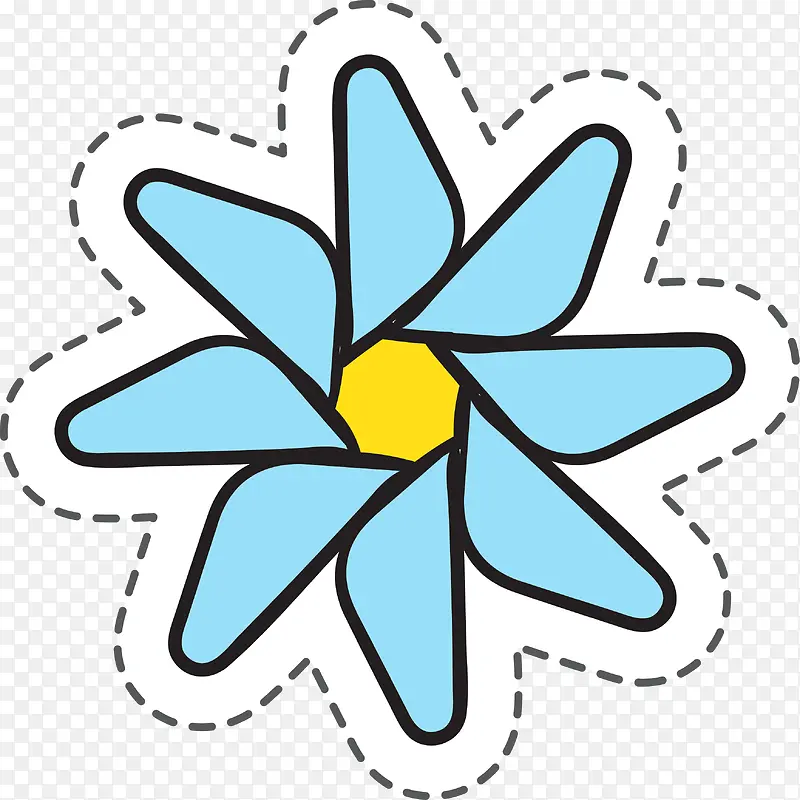 蓝色花朵开放植物卡通贴纸