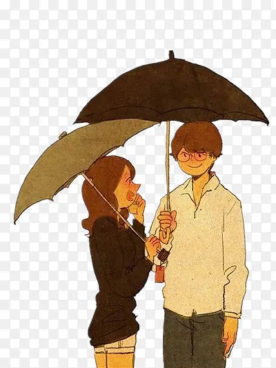 手绘打伞的情侣