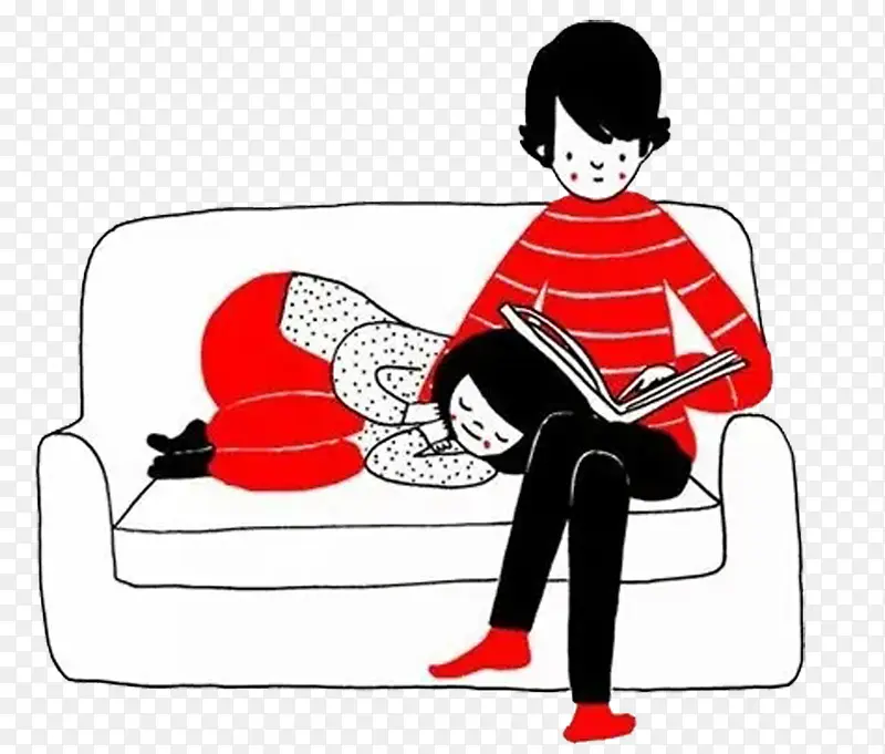 在沙发上读书睡觉的情侣