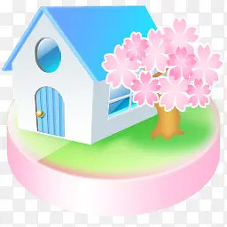 可爱日本樱花透明蓝色房子标志图标