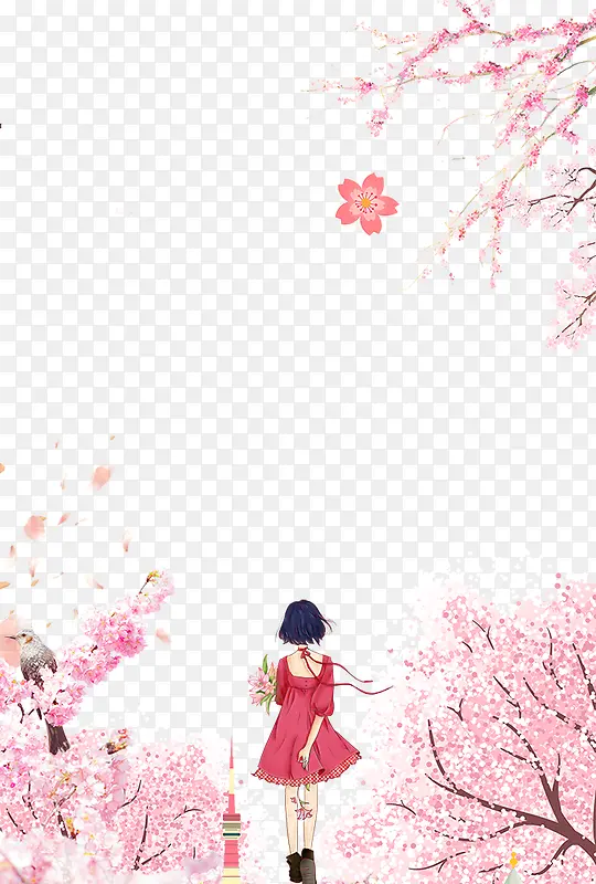 浪漫樱花与女孩主题边框