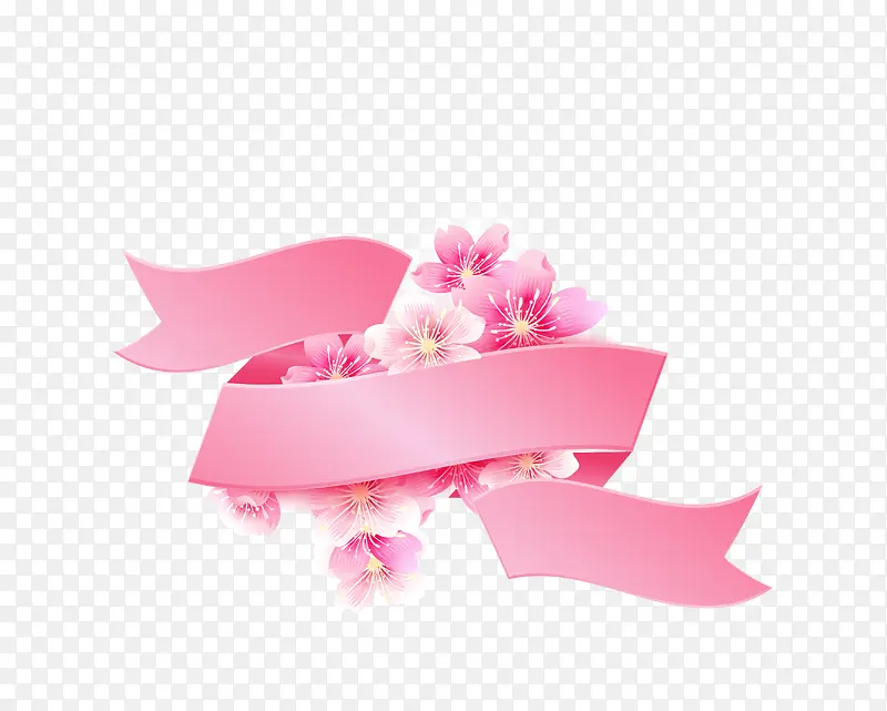 矢量粉红色日本元素丝带配樱花
