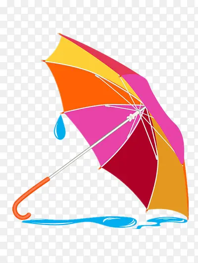 雨滴落在彩色的伞上