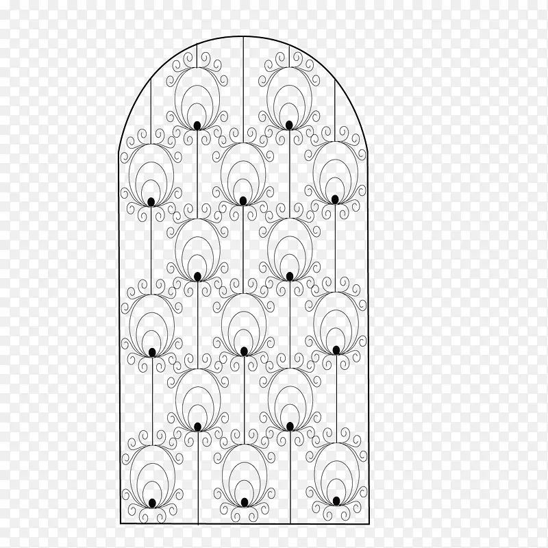 矢量大花孔雀花半圆铁艺围栏