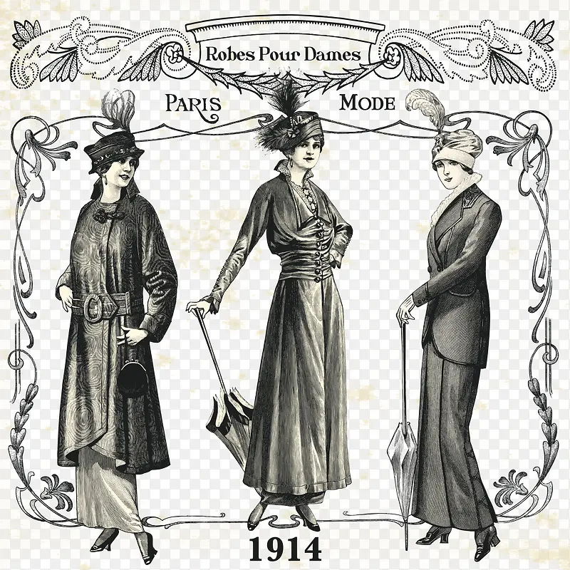 1914年欧美妇女插画素材矢量
