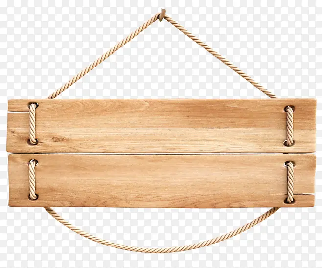 免抠透明麻绳穿过木板吊牌