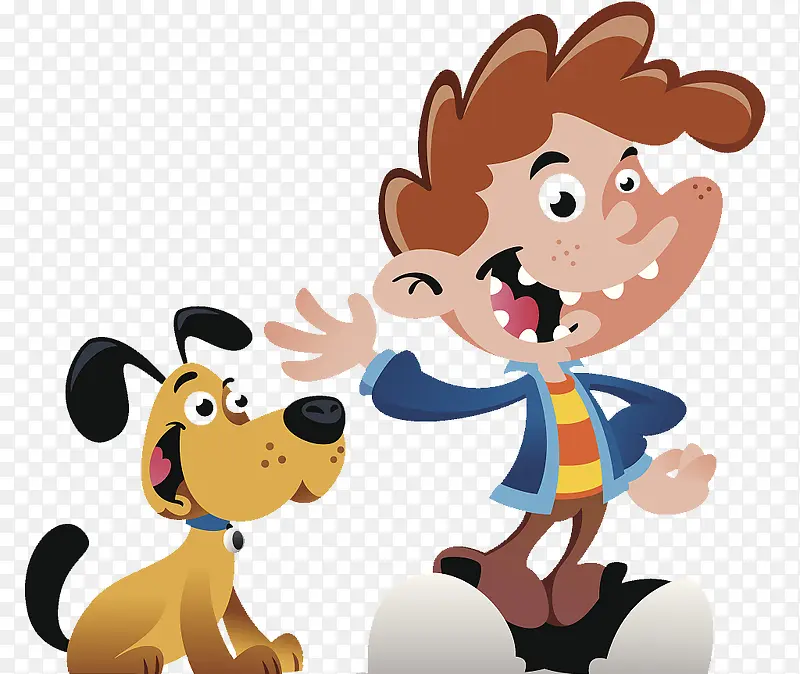 卡通人物插图小男孩与小黄狗