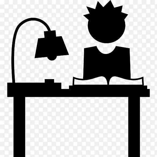 学生学习在他的书桌上有灯和一本书图标