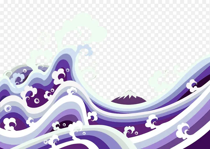 紫色卡通海浪边框纹理