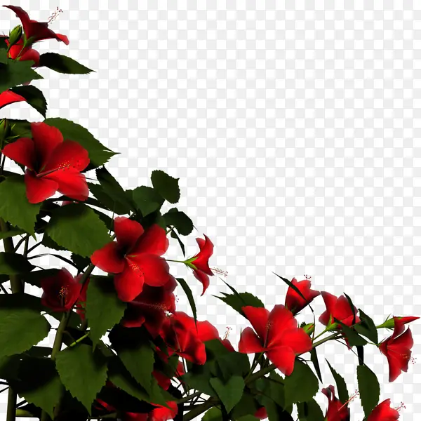 卡通红色花卉绿叶前景装饰