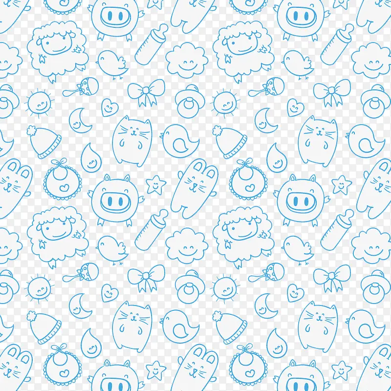 蓝色婴儿用品无缝背景矢量图