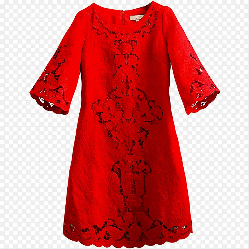 红色五分袖裙子