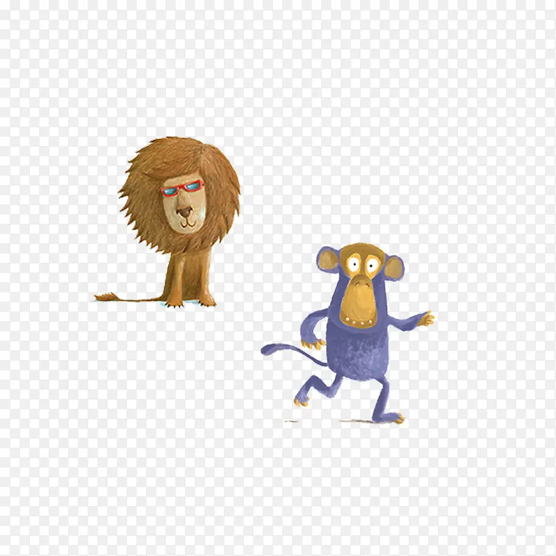 手绘动物之狮子和猴子
