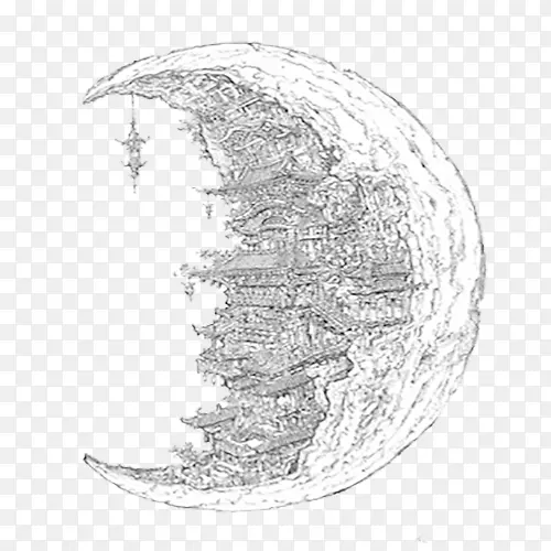 黑白插画月亮