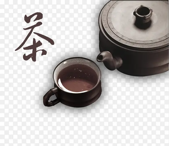 中国风茶艺术字与茶具