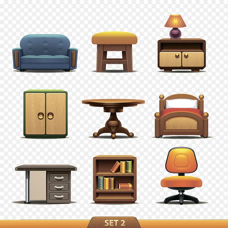 一组卡通家具