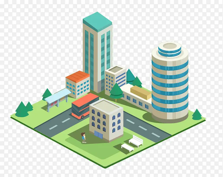 扁平化等距3D建筑