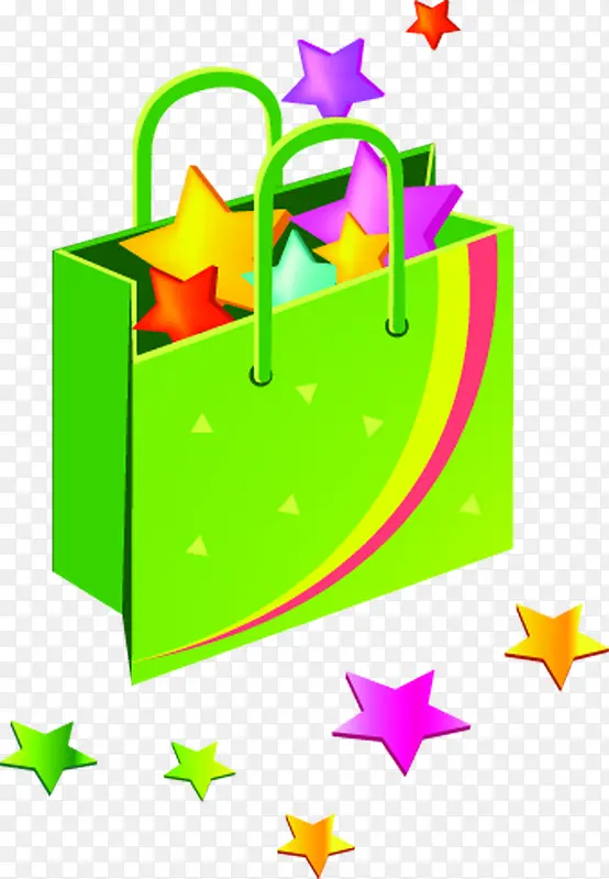 绿色卡通礼品袋五角星设计