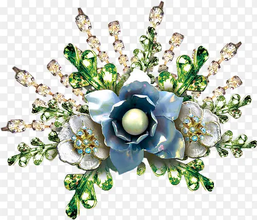 蓝色珍珠花朵珠宝素材免抠