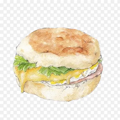 鸡蛋汉堡手绘画素材图片