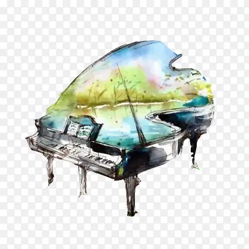 钢琴水彩画素材图片