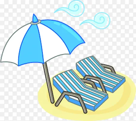 创意手绘扁平海边沙滩遮阳伞躺椅