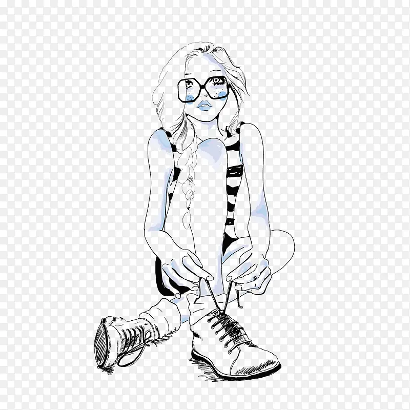 矢量卡通手绘短发美女人物