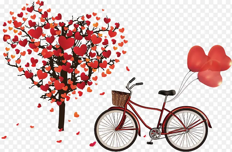 矢量自行车和爱心树