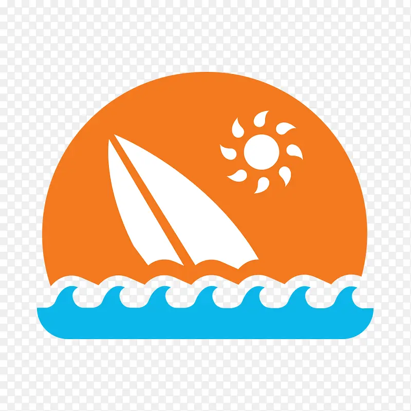 圆形图案夕阳海洋帆船