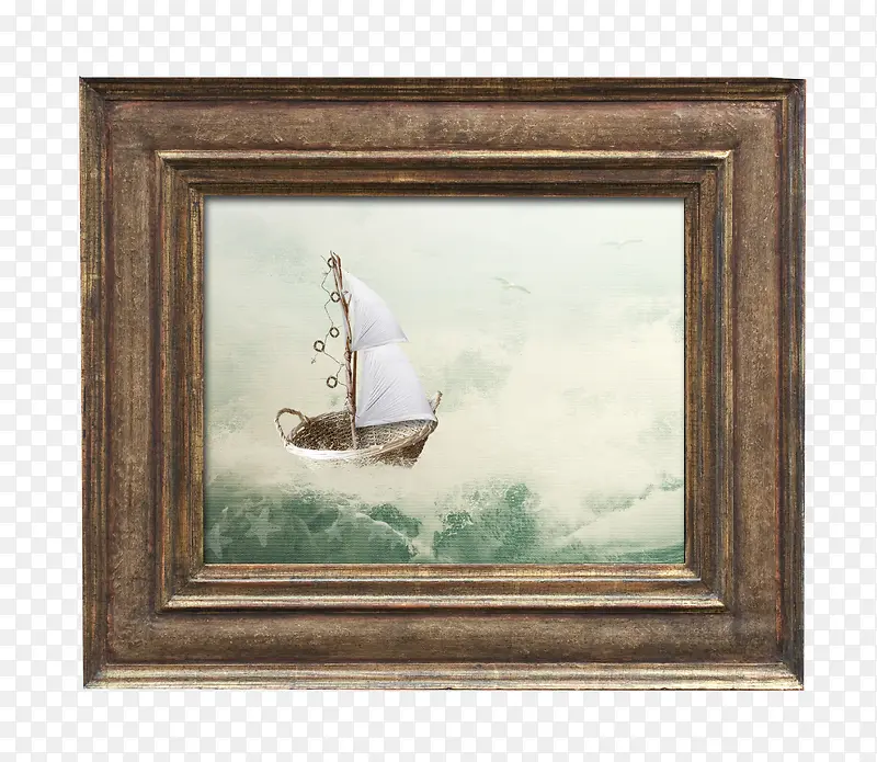 海中帆船油画