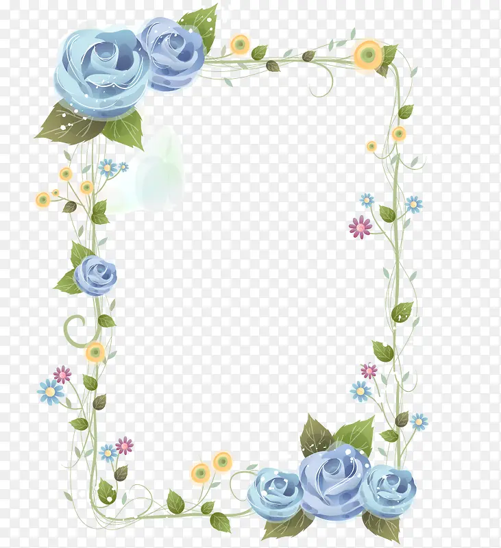 创意合成效果蓝色妖姬手绘花卉边框