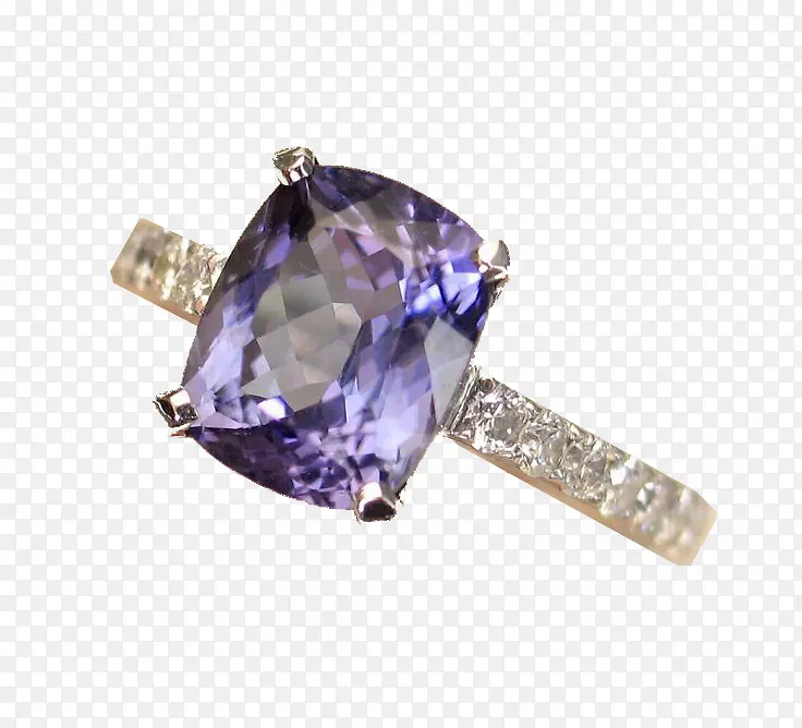产品实物紫色方形碧玺彩金钻石戒