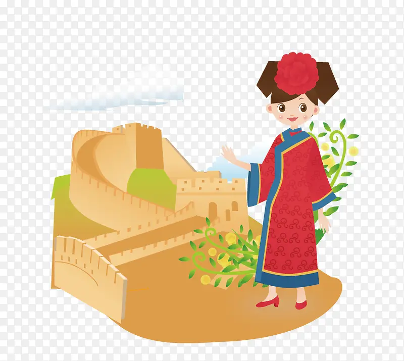 矢量汉族风景与姑娘