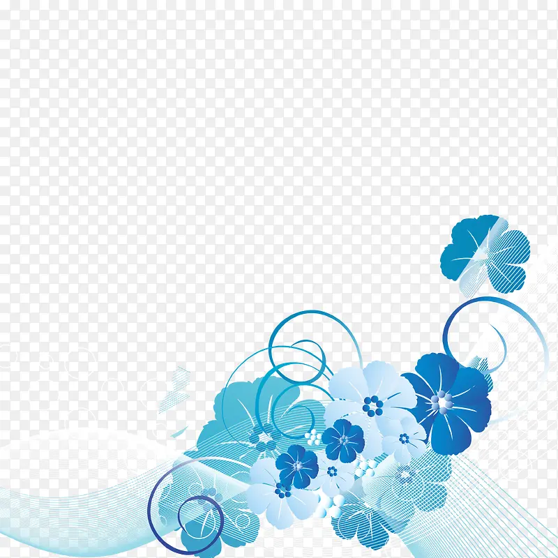 蓝色花朵与动感线条背景矢量素材