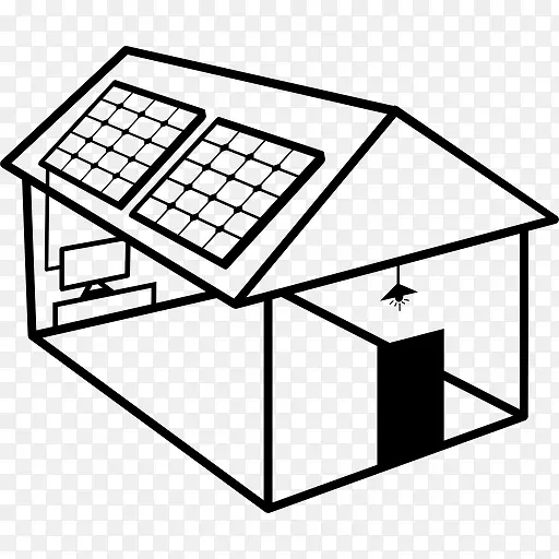太阳能住宅建筑屋顶的太阳能板图标