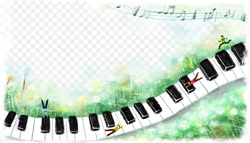 水墨钢琴可爱背景图