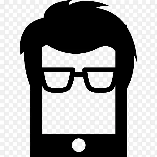手机与男性的头发和眼镜图标