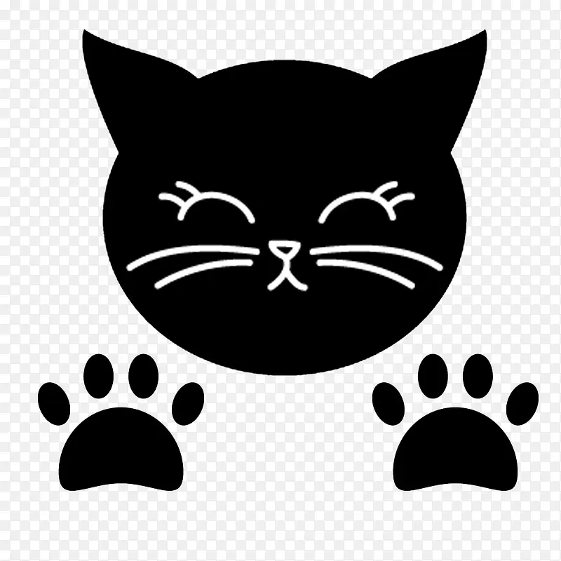 时尚黑猫和猫爪印免抠素材