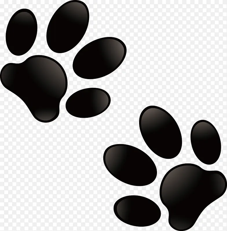 卡通黑色的猫爪印矢量图