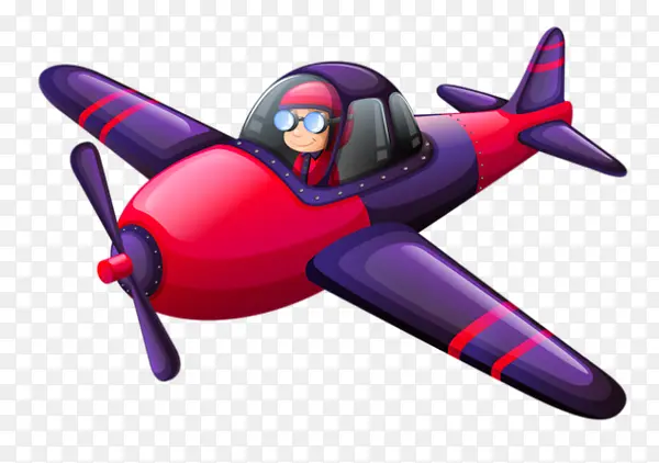 卡通红紫色小飞机小飞行员