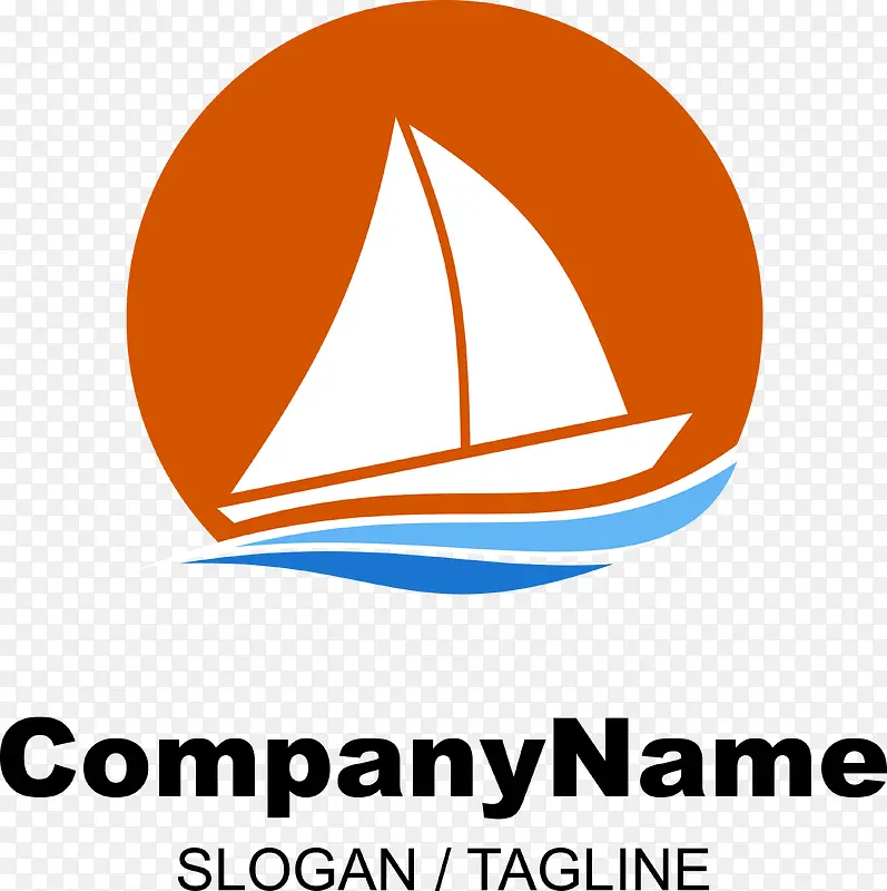 矢量橘色太阳帆船成浪LOGO