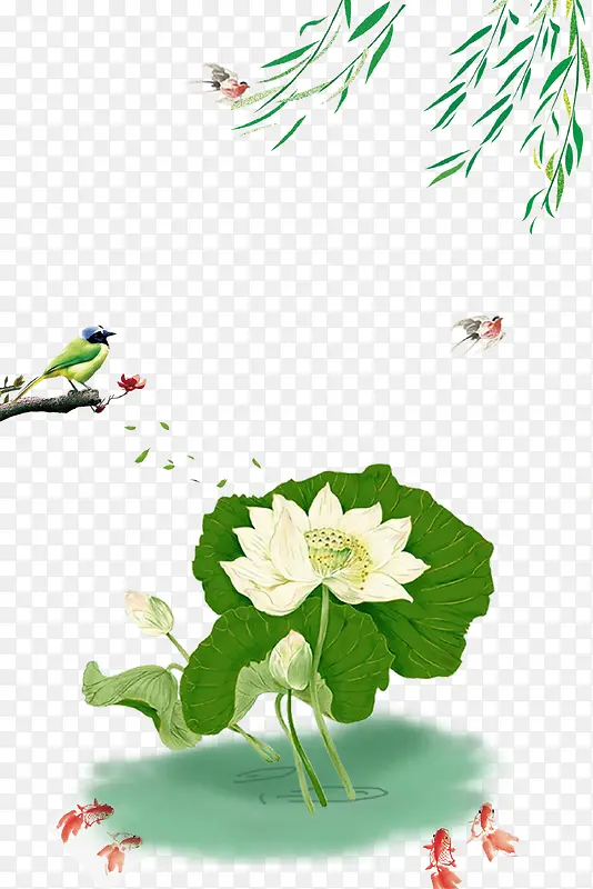 绿色清新文艺荷花柳树背景