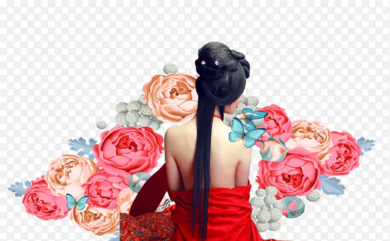 38女王节女神背影与鲜花设计