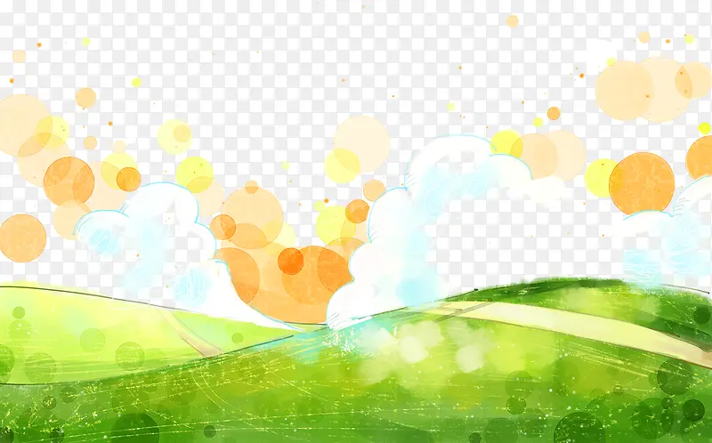 橙色天空和草地卡通插画背景素材
