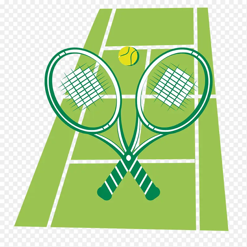 网球拍网球和绿色场地
